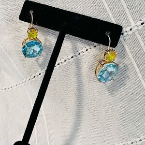 Elegant Blue and Yellow Gemstone Earrings